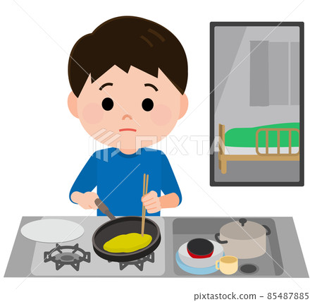 Young carer illustration of a boy doing household chores on behalf of his parents 85487885