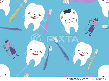 你想刷牙嗎？牙齒、牙刷和蛀牙的紡織插圖 85488447