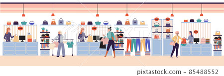 Women in clothing store on black friday. Seasonal discount offers, clothes on sale. Closeout in shop 85488552