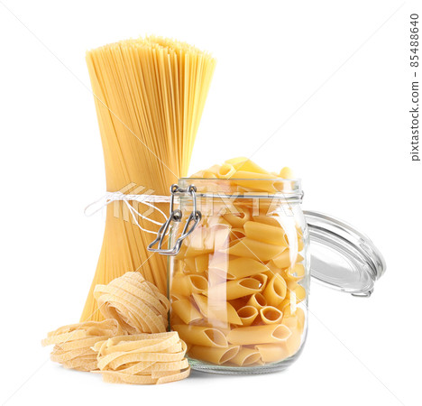Different types of pasta isolated on white Different types of pasta isolated on white 85488640