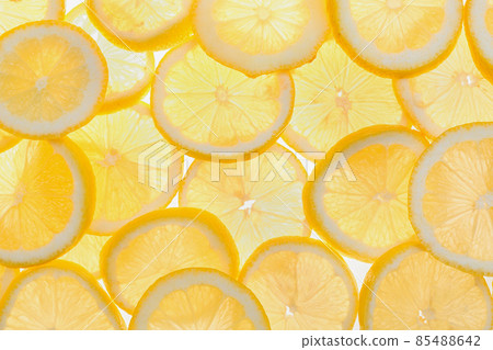 Slices of fresh lemon as background, top view 85488642