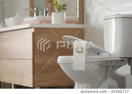 Interior of modern bathroom with toilet bowl Interior of modern bathroom with toilet bowl 85488717