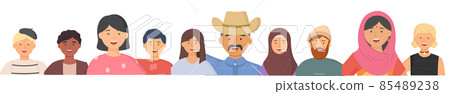 Multiethnic group of people standing together, community and togetherness concept diversity portrait Multiethnic group of people standing together, community and togetherness concept diversity portrait 85489238