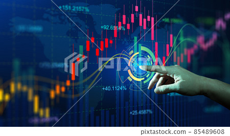 Businessman finger touch symbol stock graph and chart with business candlestick. Online trading, Investment, Strategy market plan, and Stock market fluctuations Concept. Businessman finger touch symbol stock graph and chart with business candlestick. Online trading, Investment, Strategy market plan, and Stock market fluctuations Concept. 85489608