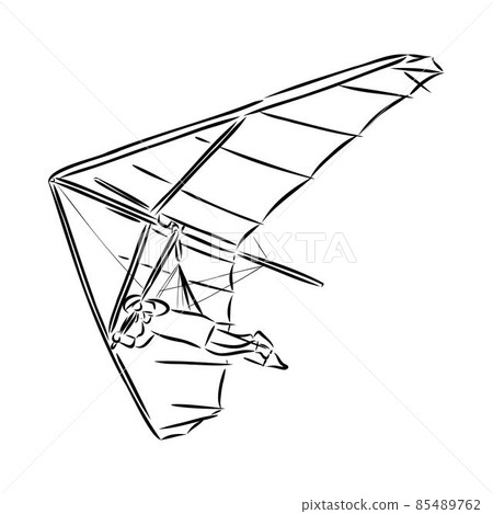 Hang glider, extreme, sky, sport, fly concept. Hand drawn man flying with hang glider concept sketch. Isolated vector illustration. Hang glider, extreme, sky, sport, fly concept. Hand drawn man flying with hang glider concept sketch. Isolated vector illustration. 85489762