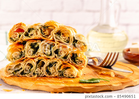 Spanakopita, greek phyllo pastry pie Spanakopita, greek phyllo pastry pie 85490651