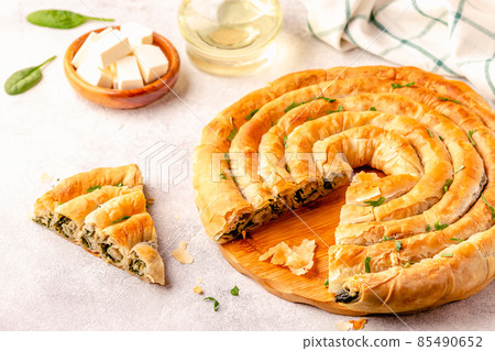 Spanakopita, greek phyllo pastry pie Spanakopita, greek phyllo pastry pie 85490652
