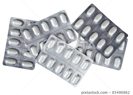 Blank medical drugs pills in blister isolated on white 85490862