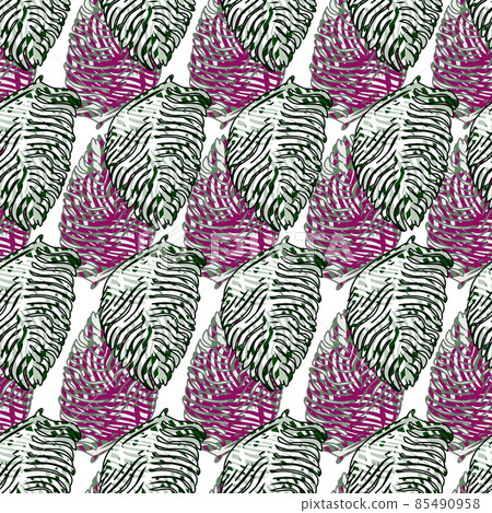 Palm leaf seamless pattern with hand drawn in... - Stock Illustration ...