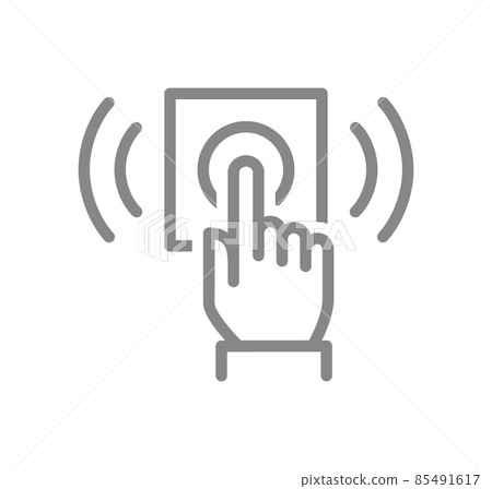 Hand with doorbell line icon. Ring the doorbell symbol 85491617