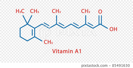 Vitamin A1 chemical formula. Vitamin A1 structural chemical formula isolated on transparent background. Vitamin A1 chemical formula. Vitamin A1 structural chemical formula isolated on transparent background. 85491630