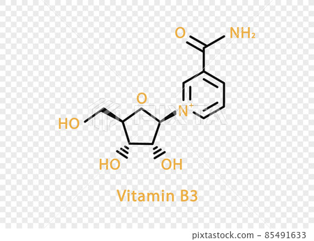 Vitamin B3 chemical formula. Vitamin B3 structural chemical formula isolated on transparent background. Vitamin B3 chemical formula. Vitamin B3 structural chemical formula isolated on transparent background. 85491633