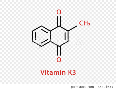 Vitamin K3 chemical formula. Vitamin K3 structural chemical formula isolated on transparent background. Vitamin K3 chemical formula. Vitamin K3 structural chemical formula isolated on transparent background. 85491635