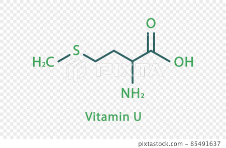 Vitamin U chemical formula. Vitamin U structural chemical formula isolated on transparent background. 85491637