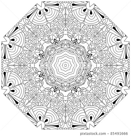 Hand drawn zentangle circular ornament for coloring page. 85491666