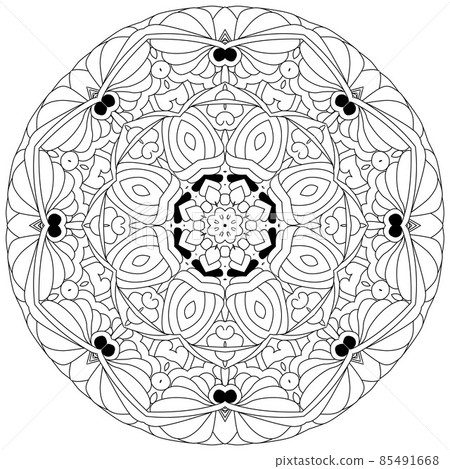 Hand drawn zentangle circular ornament for coloring page. 85491668