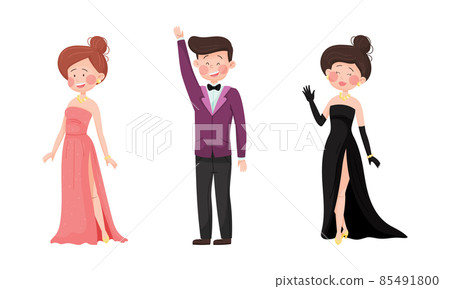 Young Man and Woman in Evening Dress and Dinner Jacket Waving Hand Vector Set Young Man and Woman in Evening Dress and Dinner Jacket Waving Hand Vector Set 85491800