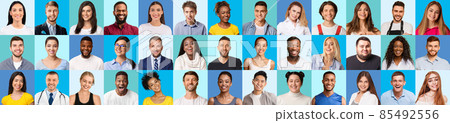 Portraits of cheerful millennial and middle-aged people, creative set 85492556