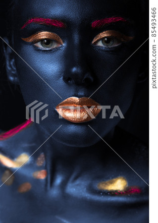 fashion portrait of a blue-skinned girl with color make-up. Beauty face. 85493466