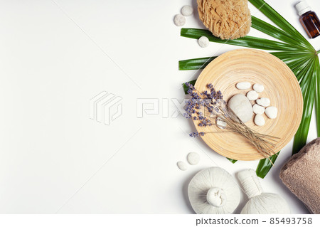 SPA setting on white background, flat lay SPA setting on white background, flat lay 85493758