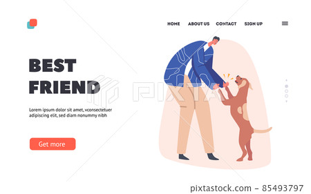 Best Friend Landing Page Template. Male Character Holding Dog Paws, Owner Meet Pet after Work. Friendship with Animal Best Friend Landing Page Template. Male Character Holding Dog Paws, Owner Meet Pet after Work. Friendship with Animal 85493797