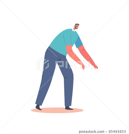 Mature Positive Man Bend Over, Single Male Character Wear Blue T-shirt and Trousers Isolated on White Background Mature Positive Man Bend Over, Single Male Character Wear Blue T-shirt and Trousers Isolated on White Background 85493853