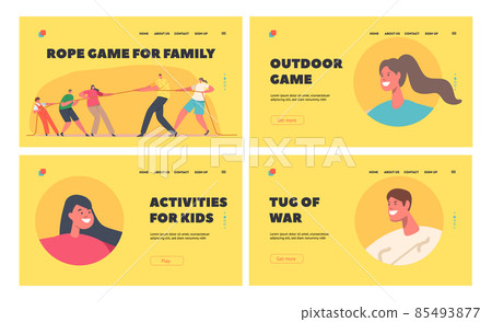 Rope Game for Family Landing Page Template Set. Mom, Dad and Children Characters Tear Rope, Tug of War Competition Rope Game for Family Landing Page Template Set. Mom, Dad and Children Characters Tear Rope, Tug of War Competition 85493877