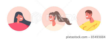 People Avatars Isolated Icons. Male and Female Characters with Different Appearance. Brown-haired Man, Brunette Women 85493884