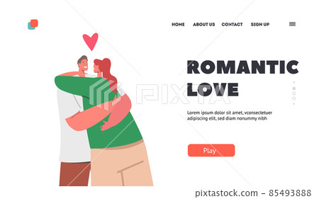 Romantic Love Landing Page Template. Male and Female Characters Hugging. Loving Couple Relations. Man and Woman Embrace 85493888