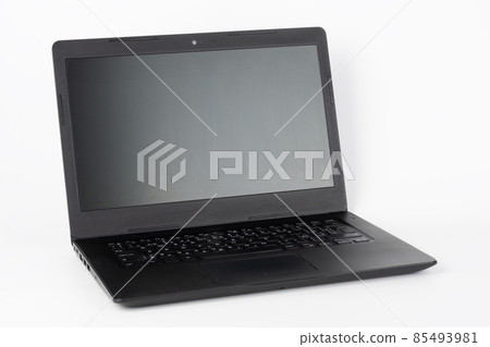 Modern, new office  black  laptop  on white background, front view 85493981
