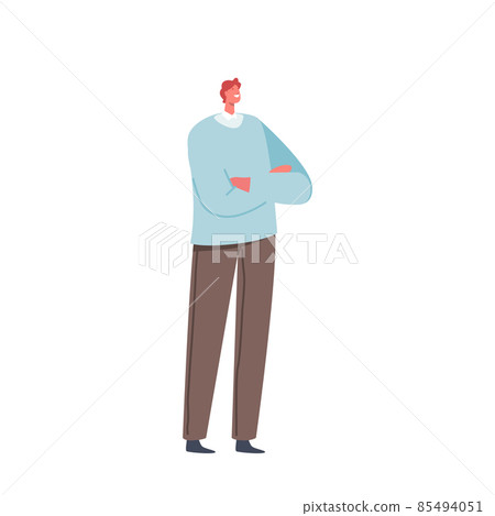 Male Character Wear Casual Clothes Stand with Crossed Arms Isolated on White Background. Businessman with Happy Face Male Character Wear Casual Clothes Stand with Crossed Arms Isolated on White Background. Businessman with Happy Face 85494051
