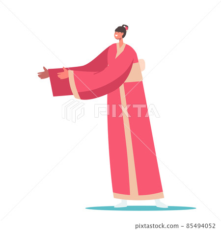 Geisha Japanese Character, Kyoto Woman Wear Traditional Clothes Isolated on White Background. Girl Wear Long Dress 85494052