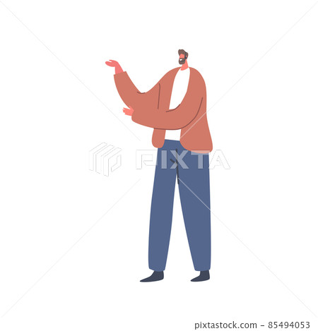 Mature Positive Fashioned Business Man, Single Male Character Wear Brown Blazer and Blue Trousers Isolated on White Mature Positive Fashioned Business Man, Single Male Character Wear Brown Blazer and Blue Trousers Isolated on White 85494053