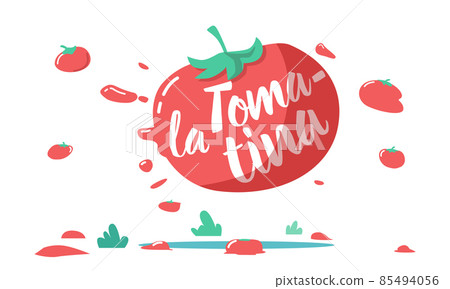 La Tomatina Festival, Background for Poster or Banner with Typography and Flying Tomatoes. Annual Summer Spanish Holiday La Tomatina Festival, Background for Poster or Banner with Typography and Flying Tomatoes. Annual Summer Spanish Holiday 85494056