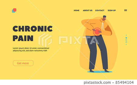 Chronic Pain Landing Page Template. Health Problem, Stomach Disease Symptoms. Male Character Feel Strong Abdominal Pain Chronic Pain Landing Page Template. Health Problem, Stomach Disease Symptoms. Male Character Feel Strong Abdominal Pain 85494104