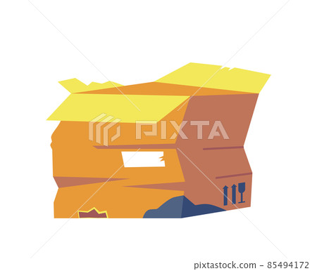 Damaged Carton Box, Garbage Closeup Isolated on White Background. Broken Cardboard Brown Crate, Parcel, Packaging Damaged Carton Box, Garbage Closeup Isolated on White Background. Broken Cardboard Brown Crate, Parcel, Packaging 85494172