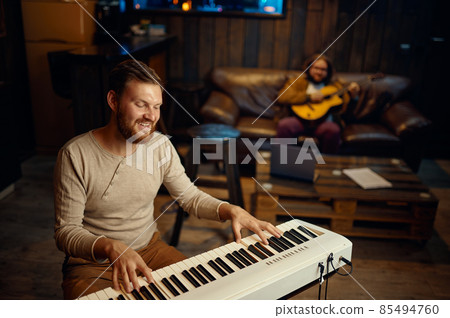 Happy friends musician enjoy creative hobby entertainment Happy friends musician enjoy creative hobby entertainment 85494760