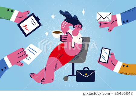 Calm businesswoman relax in chair take break Calm businesswoman relax in chair take break 85495047