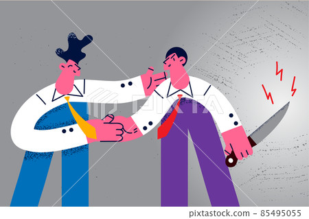 Business rival hide knife handshaking colleague  85495055