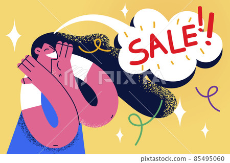 Happy woman excited with sale offer Happy woman excited with sale offer 85495060