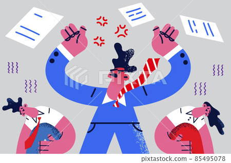 Furious boss shout lecture stressed employees  85495078