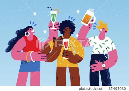Happy diverse people drink beverage having party Happy diverse people drink beverage having party 85495080