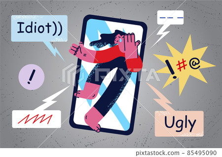 Unhappy woman suffer from bullying on internet  85495090