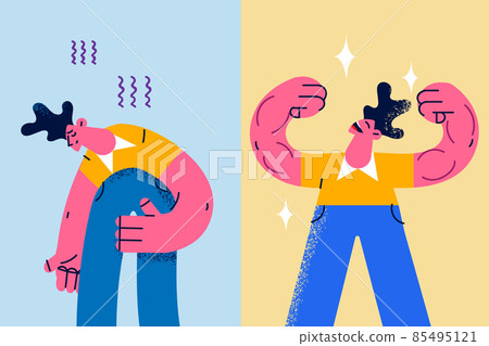 Unhappy sick man and happy healthy one Unhappy sick man and happy healthy one 85495121