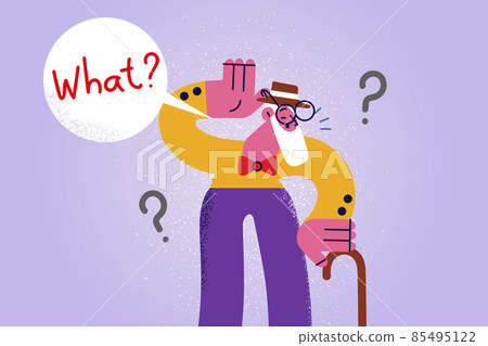 Old man with cane suffer from hearing problems Old man with cane suffer from hearing problems 85495122