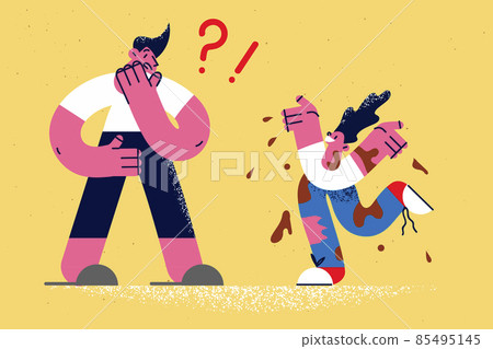 Shocked father frustrated by dirty small son Shocked father frustrated by dirty small son 85495145