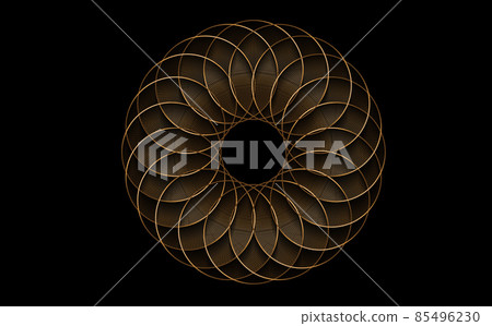 Torus Yantra, Gold flower sacred geometry circles element. Golden Logo Mandala Circular mathematical ornament. Luxury circular pattern from the crossed circles, vector isolated on black background Torus Yantra, Gold flower sacred geometry circles element. Golden Logo Mandala Circular mathematical ornament. Luxury circular pattern from the crossed circles, vector isolated on black background 85496230