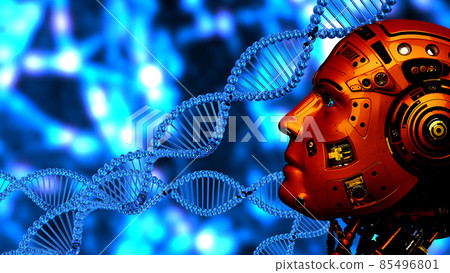 藍色 DNA 和橙色 AI 機器人 藍色 DNA 和橙色 AI 機器人 85496801