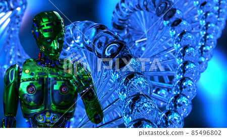 Blue DNA and green AI robot Blue DNA and green AI robot 85496802