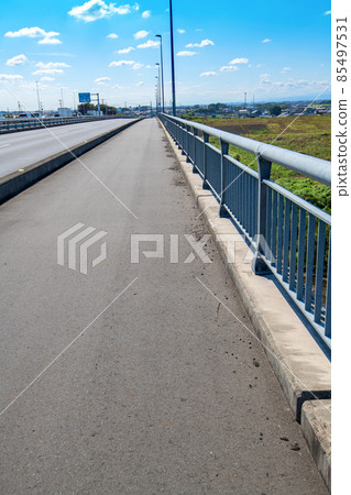 View from Tonegawa Showa Bridge, near the roadside station Hanyu, autumn scenery View from Tonegawa Showa Bridge, near the roadside station Hanyu, autumn scenery 85497531